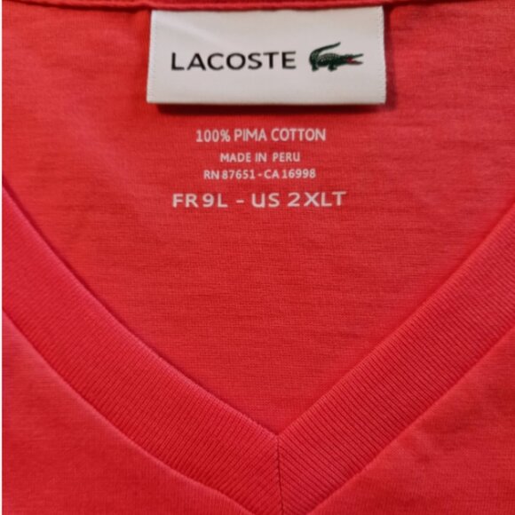Lacoste Men's T-Shirt 2XLT Big & Tall V-Neck Pima Cotton Clear Pink TH7512 NWT - Picture 6 of 8